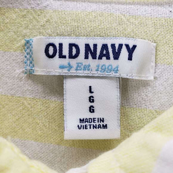 Old Navy Yellow 100%Cotton Striped Button Up Long Sleeve Top Size Large - Picture 7 of 14
